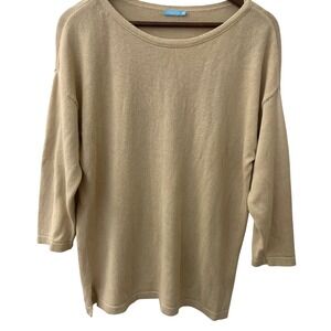 J.McLaughlin Womens Beige Linen  Blend 3/4 Sleeve Knit Scoop Neck Sweater Size L